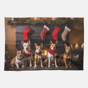 Basenji by the Fireplace Christmas Kitchen Towel