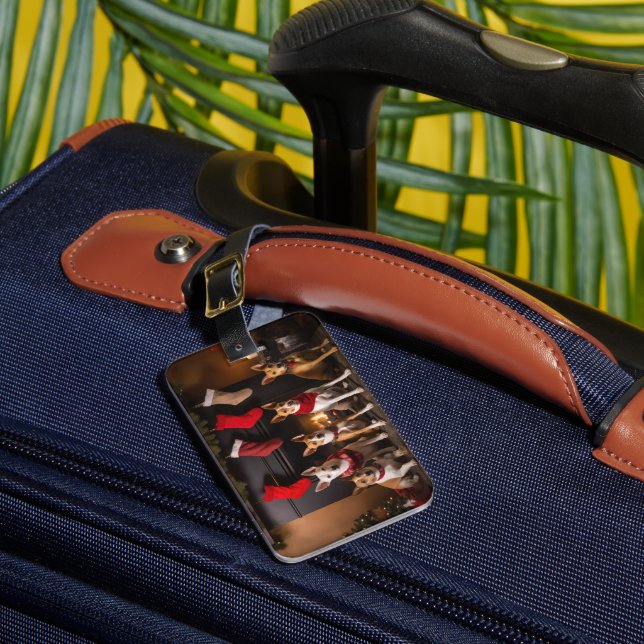 Basenji by the Fireplace Christmas Luggage Tag (Front Insitu 1)