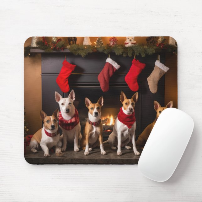 Basenji by the Fireplace Christmas Mouse Pad (With Mouse)