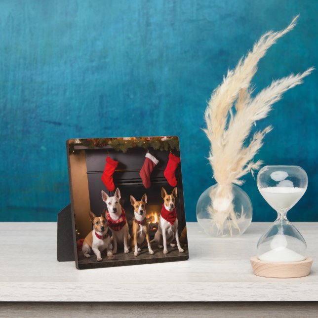 Basenji by the Fireplace Christmas Plaque (Insitu)