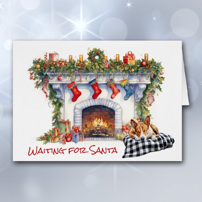 Basenji Chien attendant Père Noël Cheminée de Noël (Créateur téléchargé)