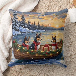 Basenji Christmas Boat Holiday Throw Pillow