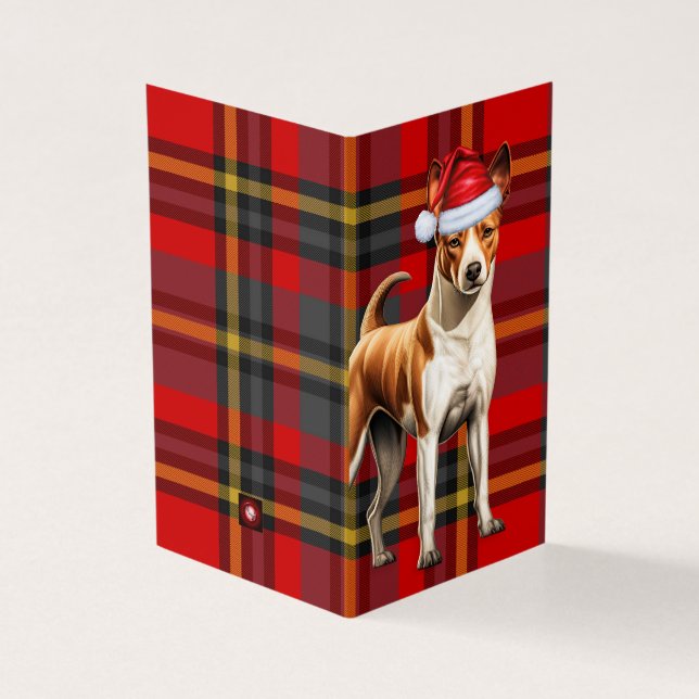 Basenji Christmas Dog Red and Green Holiday Plaid (Outside)