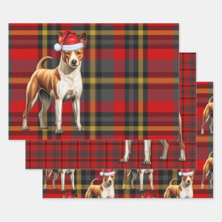 Basenji Christmas Dog Red Holiday Plaid Wrapping Paper Sheet