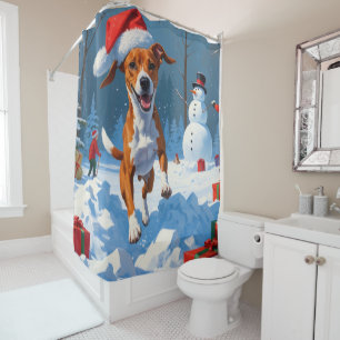 Basenji Christmas Festive Snow Scene
