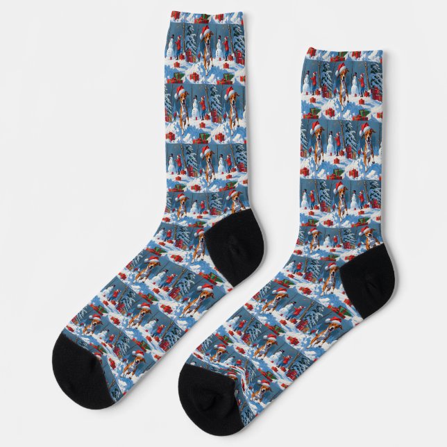 Basenji Christmas Festive Snow Scene Socks (Left)