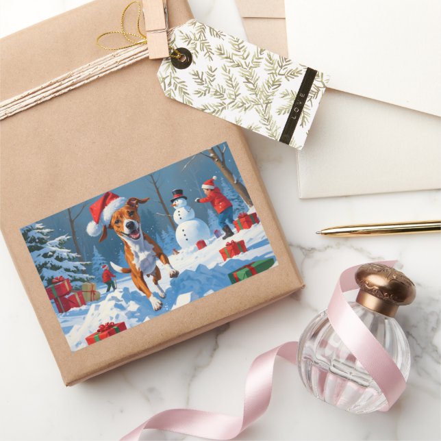 Basenji Christmas Festive Snow Scene Sticker (Gifting)