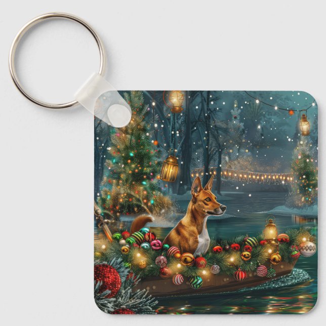 Basenji Christmas Festive Voyage Keychain (Front)
