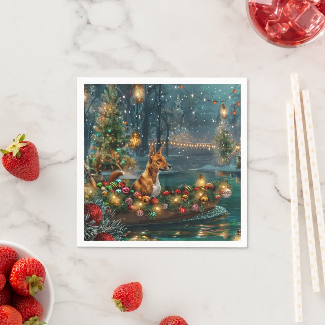 Basenji Christmas Festive Voyage Napkin (Insitu)