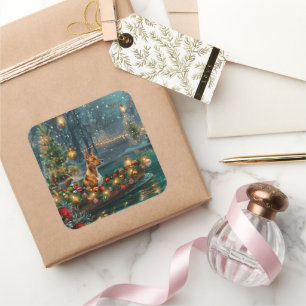 Basenji Christmas Festive Voyage Square Sticker