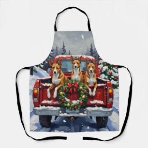 Basenji Christmas Red Truck Holiday Apron