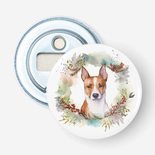 Basenji Christmas Wreath Festive Pup Bottle Opener