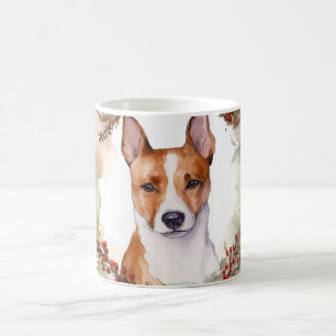 Basenji Christmas Wreath Festive Pup Coffee Mug