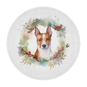 Basenji Christmas Wreath Festive Pup Cutting Board