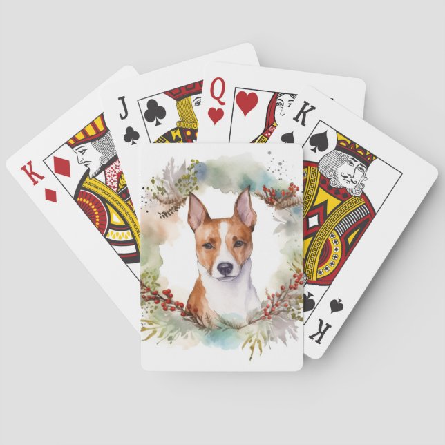 Basenji Christmas Wreath Festive Pup Playing Cards (Back)