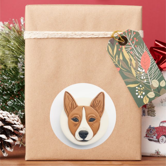 Basenji Dog 3D Inspired Classic Round Sticker (Holiday)