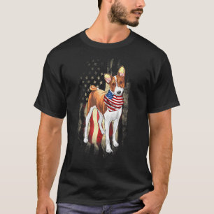 Basenji Dog American Flag 4th Of July Dog T-Shirt