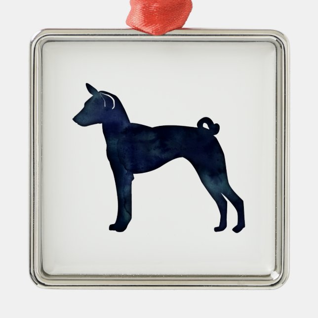 Basenji Dog Black Watercolor Silhouette Metal Ornament (Front)