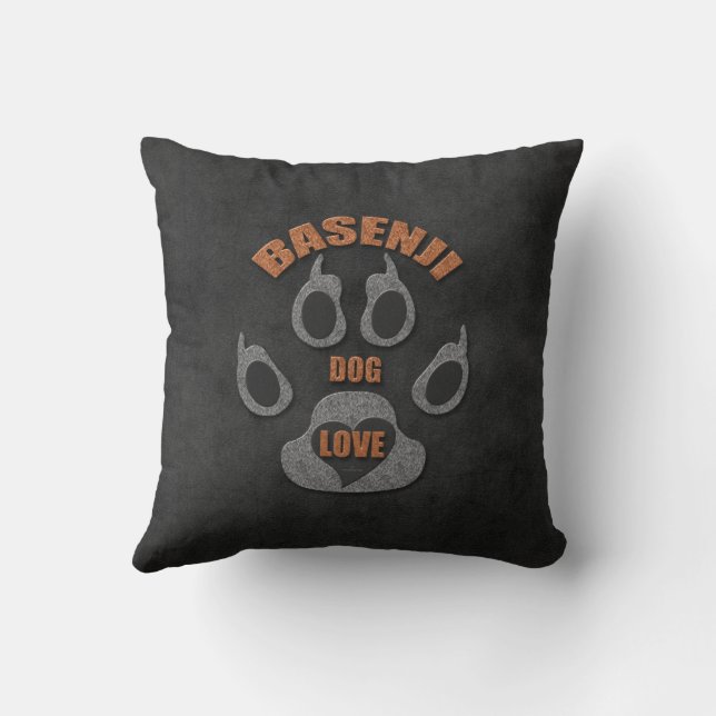 Basenji Dog Breed Deep Grey and Brown Paw Throw Pillow (Back)