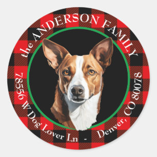 Basenji Dog Buffalo Plaid Return Address Classic Round Sticker