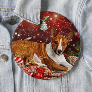 Basenji Dog Christmas Festive 6 Inch Round Button