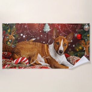 Basenji Dog Christmas Festive  Beach Towel