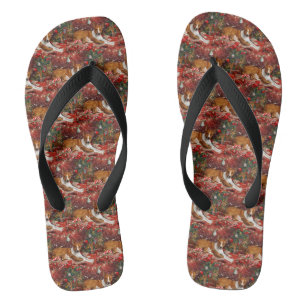 Basenji Dog Christmas Festive Flip Flops