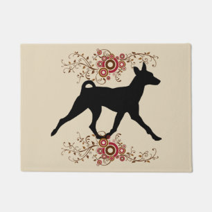 Basenji Dog & Floral Door Mat