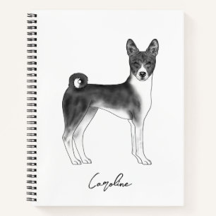 Basenji Dog In Black And White With Custom Name Notebook