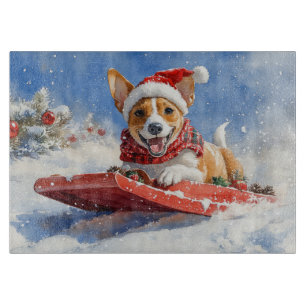 Basenji Dog in Sledge Let it Snow Christmas Cutting Board