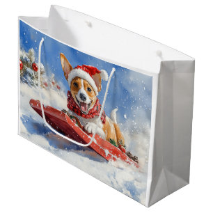 Basenji Dog in Sledge Let it Snow Christmas Large Gift Bag