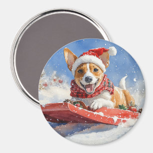 Basenji Dog in Sledge Let it Snow Christmas Magnet