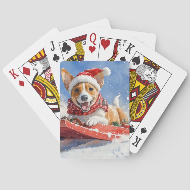 Basenji Dog in Sledge Let it Snow Christmas Playing Cards (Back)