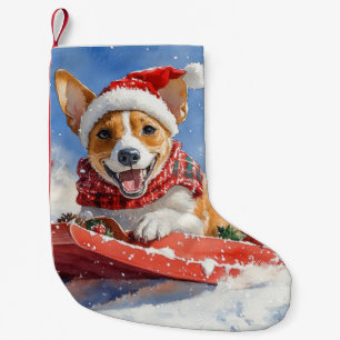 Basenji Dog in Sledge Let it Snow Christmas Small Christmas Stocking