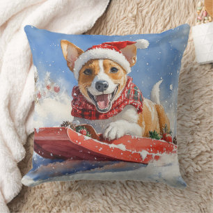 Basenji Dog in Sledge Let it Snow Christmas Throw Pillow