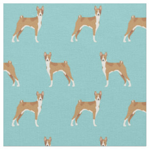 Basenji dog light blue fabric