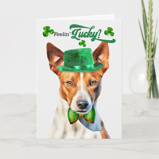 Basenji Dog Lucky St Patrick's Day Holiday Card (Front)