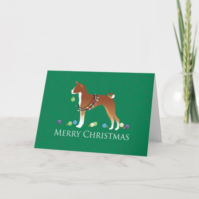 Basenji Dog Merry Christmas Design Holiday Card (Front)