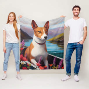 Basenji Dog on a Paddle: A Scenic Adventure Fleece Blanket