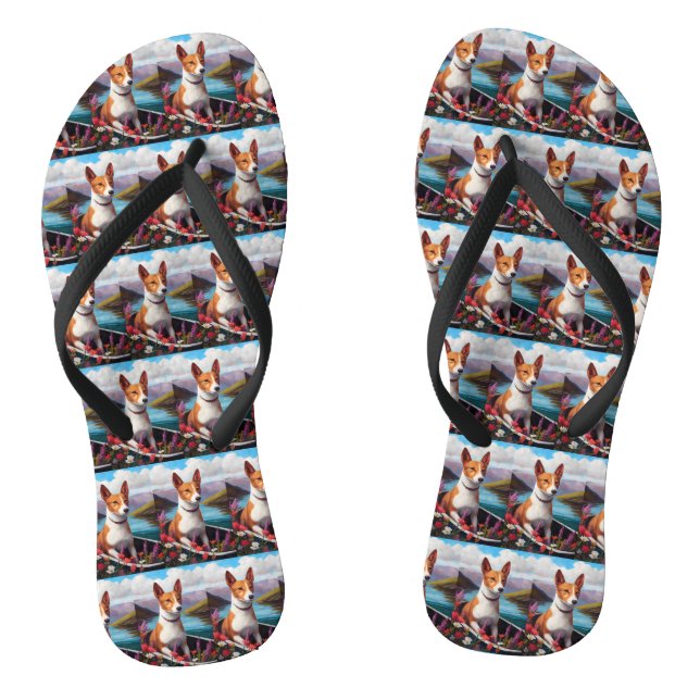 Basenji Dog on a Paddle: A Scenic Adventure Flip Flops (Footbed)