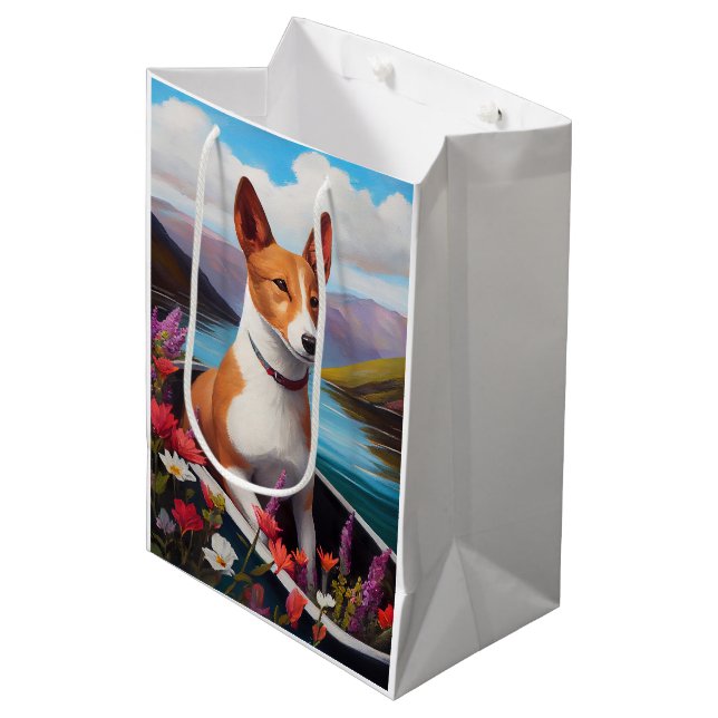 Basenji Dog on a Paddle: A Scenic Adventure Medium Gift Bag (Front Angled)