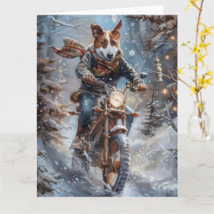 Basenji Dog Riding Motorcycle Christmas  Card