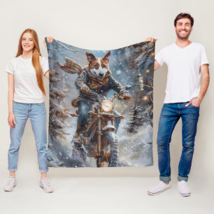 Basenji Dog Riding Motorcycle Christmas  Fleece Blanket