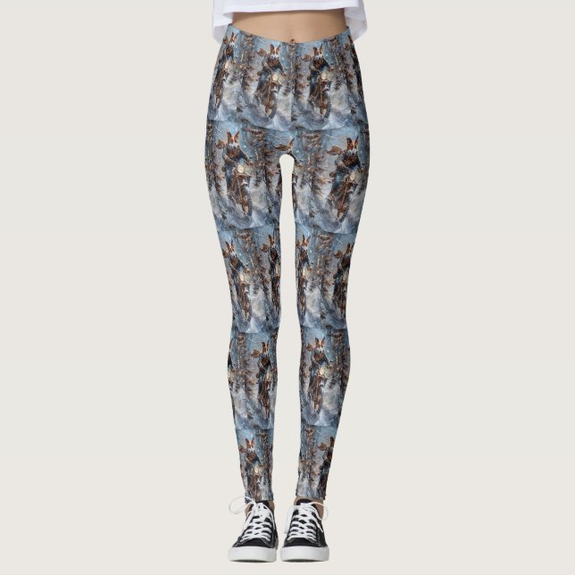 Basenji Dog Riding Motorcycle Christmas  Leggings (Front)