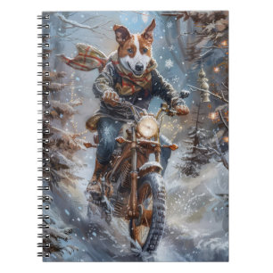 Basenji Dog Riding Motorcycle Christmas Notebook