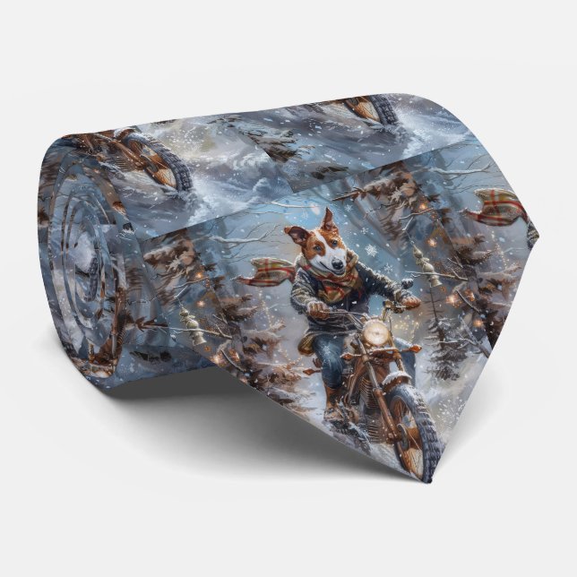 Basenji Dog Riding Motorcycle Christmas  Tie (Rolled)