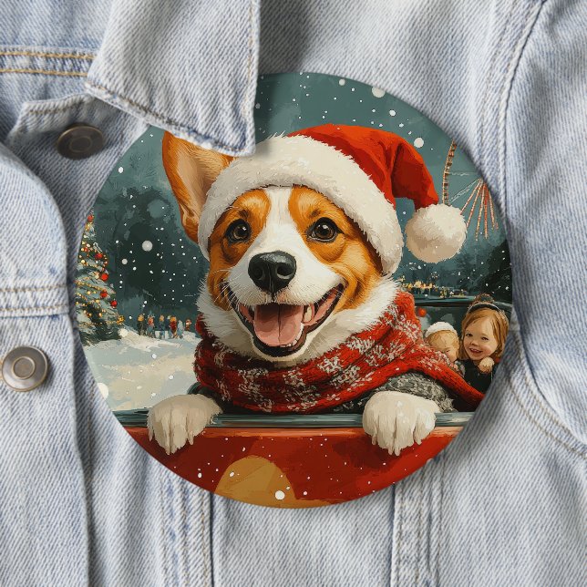 Basenji Dog Roller Coaster Christmas 6 Inch Round Button (In Situ)