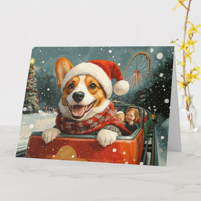 Basenji Dog Roller Coaster Christmas Card (Yellow Flower)