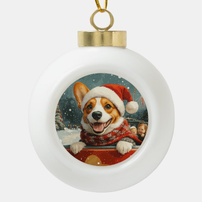 Basenji Dog Roller Coaster Christmas Ceramic Ball Christmas Ornament (Front)