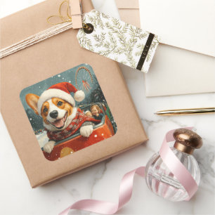 Basenji Dog Roller Coaster Christmas Square Sticker